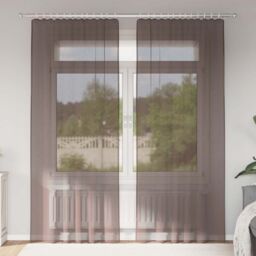 Berkfield Home Voile Curtains with Tab Top 2 pcs Brown - thumbnail 1
