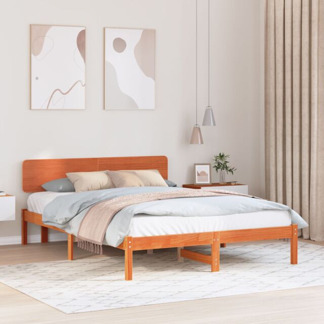 Berkfield Home Bed Frame with Headboard Wax Brown 200x200 cm Solid Pine Wood - image 1