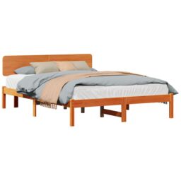 Berkfield Home Bed Frame with Headboard Wax Brown 200x200 cm Solid Pine Wood - thumbnail 3