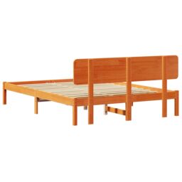 Berkfield Home Bed Frame with Headboard Wax Brown 200x200 cm Solid Pine Wood - thumbnail 8