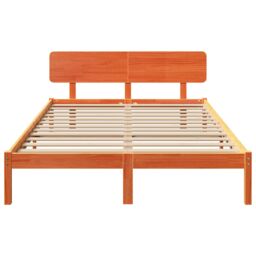 Berkfield Home Bed Frame with Headboard Wax Brown 200x200 cm Solid Pine Wood - thumbnail 6