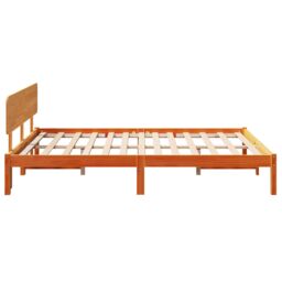 Berkfield Home Bed Frame with Headboard Wax Brown 200x200 cm Solid Pine Wood - thumbnail 7