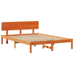 Berkfield Home Bed Frame with Headboard Wax Brown 200x200 cm Solid Pine Wood - thumbnail 2