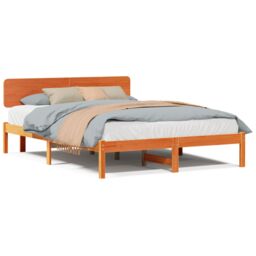 Berkfield Home Bed Frame with Headboard Wax Brown 200x200 cm Solid Pine Wood - thumbnail 4