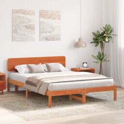 Berkfield Home Bed Frame with Headboard Wax Brown 200x200 cm Solid Pine Wood - thumbnail 5