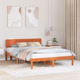 Berkfield Home Bed Frame with Headboard Wax Brown 200x200 cm Solid Pine Wood
