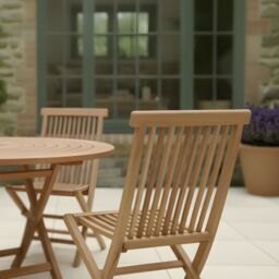 Charles Bentley Pair of Solid Wooden Teak Outdoor Folding Garden Patio Chairs in Natural - thumbnail 4