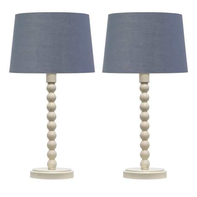 First Choice Lighting Set of 2 Bobbin - Ivory Lamps with Dark Grey & Gold Shades in White - image 1
