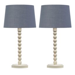First Choice Lighting Set of 2 Bobbin - Ivory Lamps with Dark Grey & Gold Shades in White - thumbnail 1