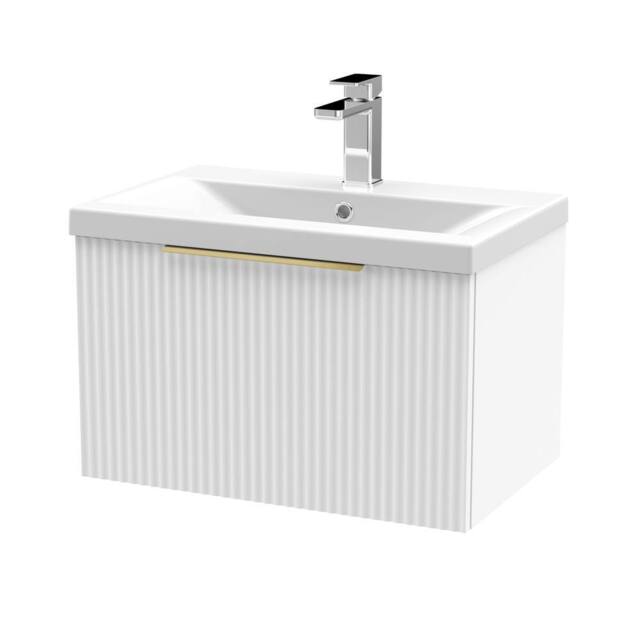 Balterley Fluted Front Wall Hung 1 Drawer Vanity Basin Unit, Satin White, 600mm in White - image 1