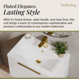 Balterley Fluted Front Wall Hung 1 Drawer Vanity Basin Unit, Satin White, 600mm in White - thumbnail 4