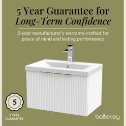 Balterley Fluted Front Wall Hung 1 Drawer Vanity Basin Unit, Satin White, 600mm in White - thumbnail 6