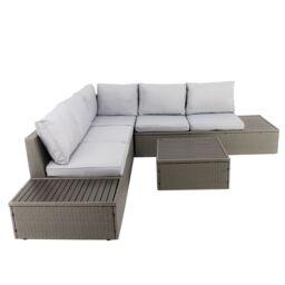 Charles Bentley Rattan & Polywood Corner Lounge Set in Grey - thumbnail 2