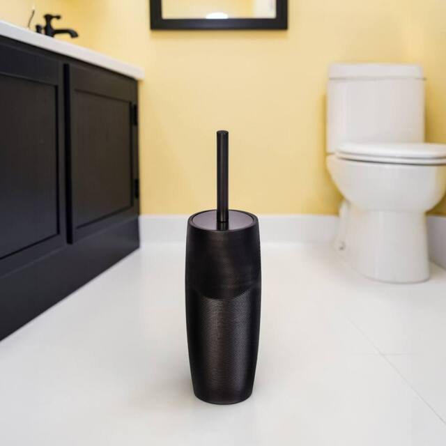 Showerdrape Ripple Textured Toilet Brush & Holder in Black - image 1