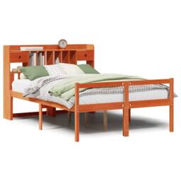 Berkfield Home Bookcase Bed without Mattress Wax Brown 160x200cm Solid Wood Pine - Size: 160x200 cm - thumbnail 1