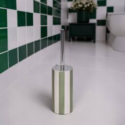 Showerdrape Pier Green & White Striped Toilet Brush & Holder - thumbnail 1