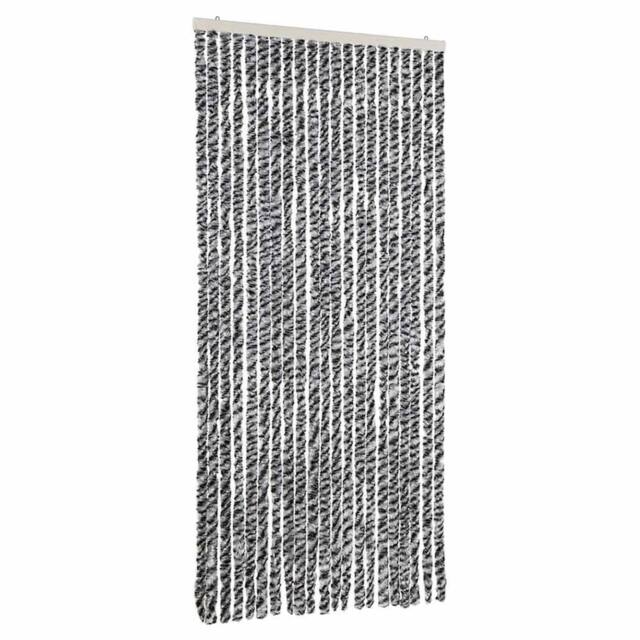 Berkfield Home Fly Curtain Grey & Black & White 90x200 cm Chenille - image 1