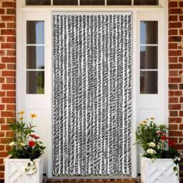 Berkfield Home Fly Curtain Grey & Black & White 90x200 cm Chenille - thumbnail 2