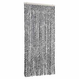 Berkfield Home Fly Curtain Grey & Black & White 90x200 cm Chenille - thumbnail 1