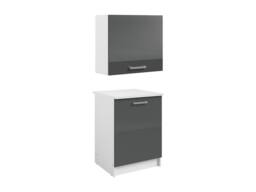 Vente-unique Kitchen Units - 1 Base Cabinet & 1 Wall Cabinet - 2 Doors - Gloss Grey - thumbnail 3