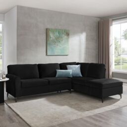 Home Detail Alyssum Right-Hand Corner Sofa in Black - Size: 4 Person - thumbnail 1