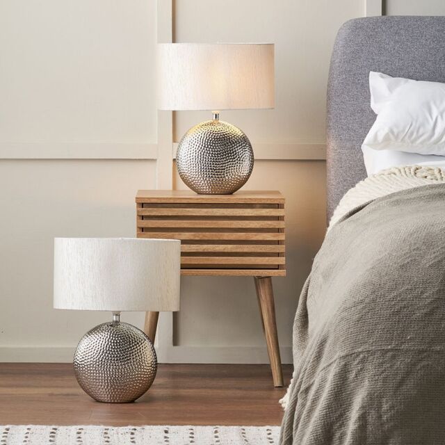 Ruma Set of 2 Mabel Silver Dot Textured Ceramic Table Lamp - image 1