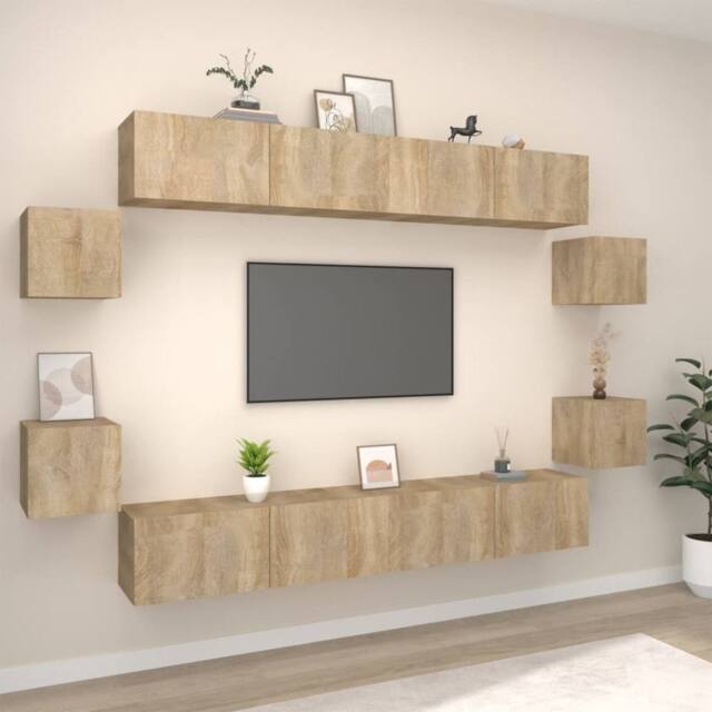 Berkfield Home 8 Piece TV Cabinet Set Sonoma Oak Engineered Wood in Brown - image 1