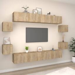 Berkfield Home 8 Piece TV Cabinet Set Sonoma Oak Engineered Wood in Brown - thumbnail 1