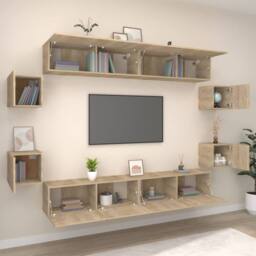 Berkfield Home 8 Piece TV Cabinet Set Sonoma Oak Engineered Wood in Brown - thumbnail 3