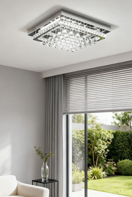 Living and Home Luxury Square Crystal Flush Mount Ceiling Light with Chrome Frame in Silver - image 1