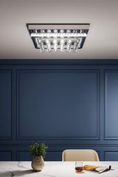 Living and Home Luxury Square Crystal Flush Mount Ceiling Light with Chrome Frame in Silver - thumbnail 2
