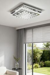 Living and Home Luxury Square Crystal Flush Mount Ceiling Light with Chrome Frame in Silver