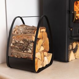 Charles Bentley Larch Log Holder Iron Solid Base Contemporary Design Black Matte Finish - thumbnail 1