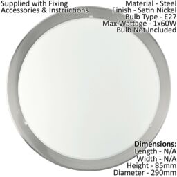 Loops Wall Flush Ceiling Light Satin Nickel White Clear Satin Glass Bulb E27 1x60W in Metallics - thumbnail 2