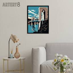 "Artery8 Clifton Suspension Bridge Modern Framed Canvas Wall Art Print in Blue - Size: W12"" x H16""" - thumbnail 3