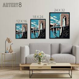 "Artery8 Clifton Suspension Bridge Modern Framed Canvas Wall Art Print in Blue - Size: W12"" x H16""" - thumbnail 4