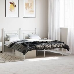 Berkfield Home Metal Bed Frame without Mattress with Headboard White 150x200cm - Size: 150x200 cm - thumbnail 1