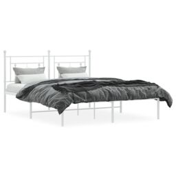 Berkfield Home Metal Bed Frame without Mattress with Headboard White 150x200cm - Size: 150x200 cm - thumbnail 3