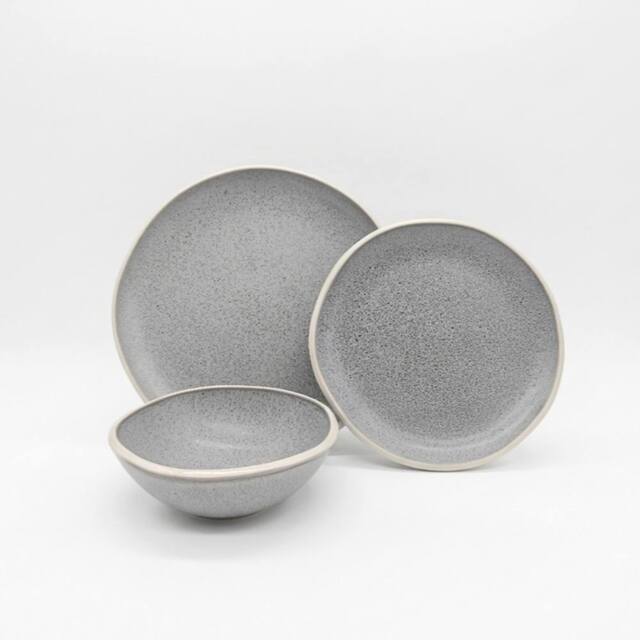 Glim & Glam Reactive Grey Glaze Dinner Set Nordic Pebble Plates Bowls 6pc Set - image 1