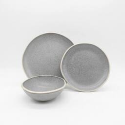 Glim & Glam Reactive Grey Glaze Dinner Set Nordic Pebble Plates Bowls 6pc Set - thumbnail 1