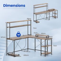 Costway L-Shaped Gaming Desk Reversible Corner Computer Desk w/LED Strip in Brown - thumbnail 2