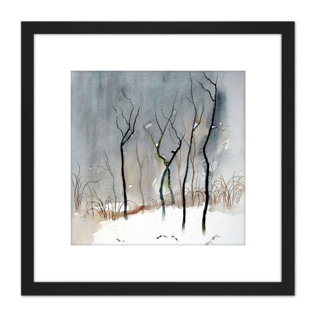 Artery8 Eduard Tomek Krajina 5 Winter Trees 8X8 Inch Square Wooden Framed Wall Art Print Picture with Mount in Black - image 1