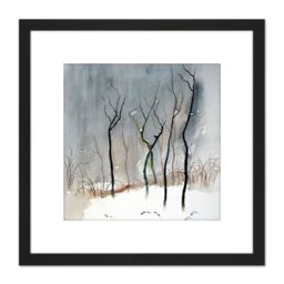 Artery8 Eduard Tomek Krajina 5 Winter Trees 8X8 Inch Square Wooden Framed Wall Art Print Picture with Mount in Black - thumbnail 1