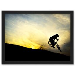 Artery8 Art Sport MTB Downhill Run Mountain Bike Silhouette Bicycle Sunset Artwork Framed Wall Art Print A4 in Black - thumbnail 1