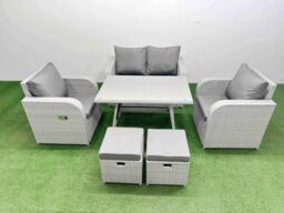 Fimous Light Grey PE Wicker Rattan Garden Furniture Set Reclining Chairs Sofa - thumbnail 2