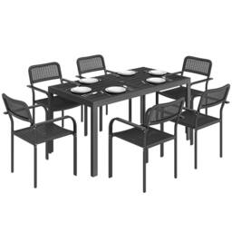 OUTSUNNY Garden Dining Set with Umbrella Hole for 6 People, Black - Size: 150 cm x 80 cm - thumbnail 2
