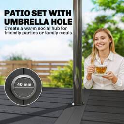 OUTSUNNY Garden Dining Set with Umbrella Hole for 6 People, Black - Size: 150 cm x 80 cm - thumbnail 4