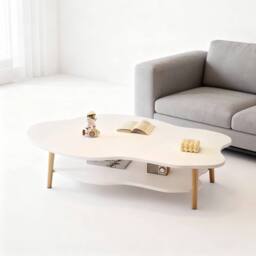 Ventryn 2 Layer Coffee Table Cloud Tea Table Modern Living Room Desk in White - thumbnail 6