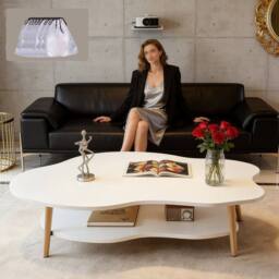 Ventryn 2 Layer Coffee Table Cloud Tea Table Modern Living Room Desk in White - thumbnail 1