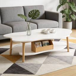 Ventryn 2 Layer Coffee Table Cloud Tea Table Modern Living Room Desk in White - thumbnail 4